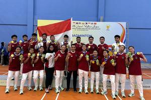 Skuad beregu bulu tangkis Indonesia pada ASEAN School Games 2025 (Humas PP PBSI)