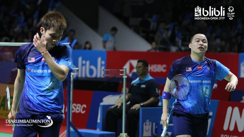 Ganda putra Malaysia, Aaron Chia/Soh Wooi Yik saat tampil di ajang Blibli Indonesia Open 2019 BWF World Tour Super 1000. Ganda putra Malaysia, Aaron Chia/Soh Wooi Yik saat tampil di ajang Blibli Indonesia Open 2019 BWF World Tour Super 1000.