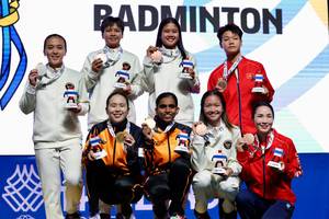 Podium ganda putri SEA Games Thailand 2025 (Humas PP PBSI) Podium ganda putri SEA Games Thailand 2025 (Humas PP PBSI)