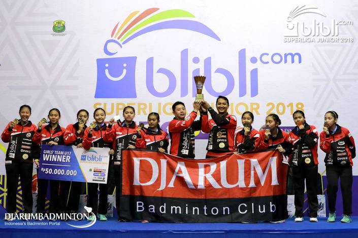 Tim beregu putri U-17 PB Djarum Kudus rebut juara Blibli Superliga Junior 2018. Tim beregu putri U-17 PB Djarum Kudus rebut juara Blibli Superliga Junior 2018.