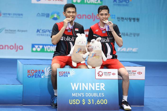 Fajar Alfian/Muhammad Rian Ardianto (Indonesia) menjuarai Korea Open 2019 BWF World Tour Super 500. Fajar Alfian/Muhammad Rian Ardianto (Indonesia) menjuarai Korea Open 2019 BWF World Tour Super 500.