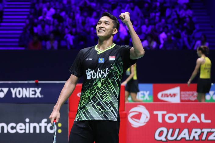 Selebrasi kemenangan Jonatan Christie (Indonesia). Selebrasi kemenangan Jonatan Christie (Indonesia).