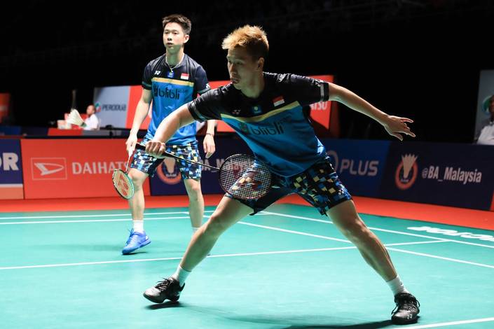 Kevin Sanjaya Sukamuljo/Marcus Fernaldi Gideon menyambut pengembalian. Kevin Sanjaya Sukamuljo/Marcus Fernaldi Gideon menyambut pengembalian.