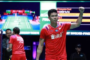 Selebrasi Praveen Jordan/Melati Daeva Oktavianti (Indonesia).