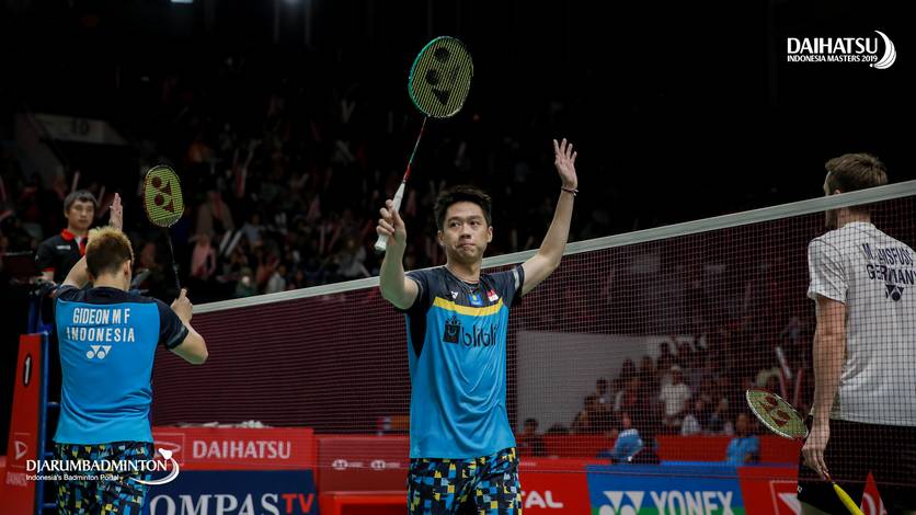 Kevin Sanjaya Sukamuljo/Marcus Fernaldi Gideon saat tampil di Daihatsu Indonesia Masters 2019 BWF WOrld Tour Super 500. Kevin Sanjaya Sukamuljo/Marcus Fernaldi Gideon saat tampil di Daihatsu Indonesia Masters 2019 BWF WOrld Tour Super 500.
