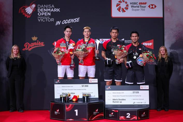 Kevin Sanjaya Sukamuljo/Marcus Fernaldi Gideon (Indonesia) juara ganda putra Denmark Open 2019 BWF World Tour Super 750.