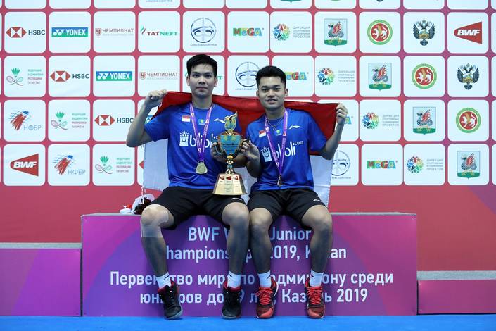 Ganda putra Indonesia, Leo Rolly Carnando/Daniel Marthin saat menjadi Juara Dunia Junior 2019. (Foto: PP PBSI) Ganda putra Indonesia, Leo Rolly Carnando/Daniel Marthin saat menjadi Juara Dunia Junior 2019. (Foto: PP PBSI)