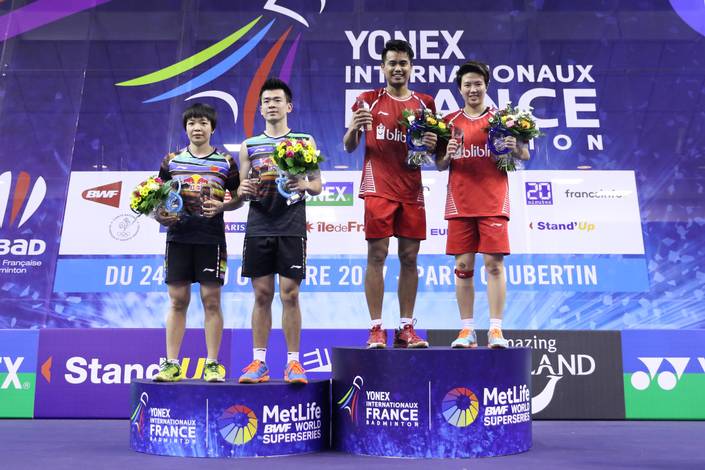Podium Ganda Campuran French Open Superseries 2017. (Foto: PBSI) Podium Ganda Campuran French Open Superseries 2017. (Foto: PBSI)