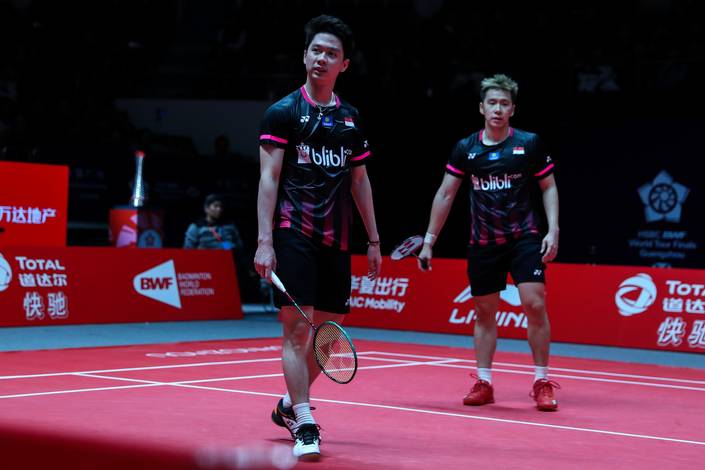 Ganda putra Indonesia, Kevin Sanjaya Sukamuljo/Marcus Fernaldi Gideon. Ganda putra Indonesia, Kevin Sanjaya Sukamuljo/Marcus Fernaldi Gideon.