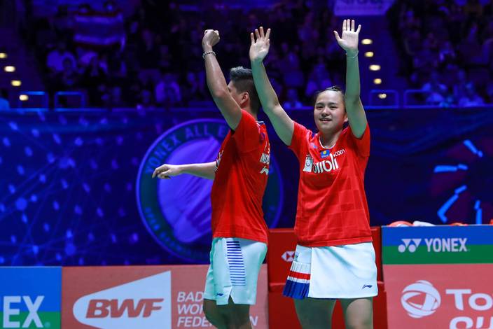 Selebrasi kemenangan Praveen Jordan/Melati Daeva Oktavianti (Indonesia). Selebrasi kemenangan Praveen Jordan/Melati Daeva Oktavianti (Indonesia).