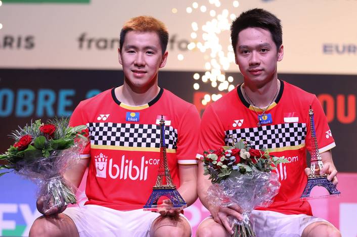Kevin Sanjaya Sukamuljo/Marcus Fernaldi Gideon (Indonesia) sabet juara ganda putra French Open 2019 BWF World Tour Super 750. Kevin Sanjaya Sukamuljo/Marcus Fernaldi Gideon (Indonesia) sabet juara ganda putra French Open 2019 BWF World Tour Super 750.