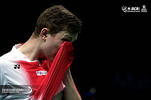 Ekspresi kekecewaan Viktor Axelsen (Denmark).