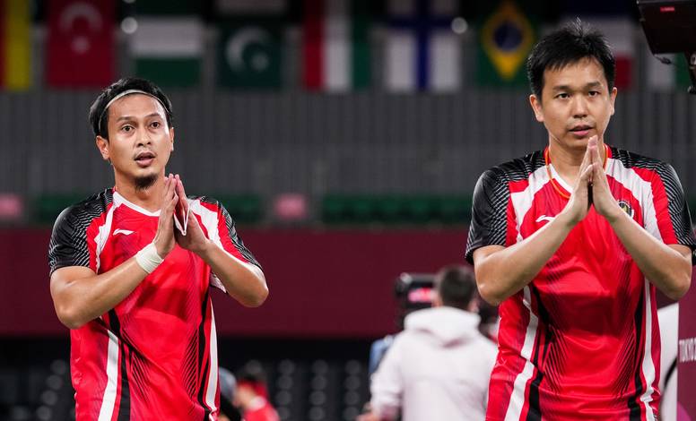 Selebrasi ganda putra Indonesia, Hendra Setiawan/Mohammad Ahsan. (Foto: BADMINTONPHOTO - Shi Tang) Selebrasi ganda putra Indonesia, Hendra Setiawan/Mohammad Ahsan. (Foto: BADMINTONPHOTO - Shi Tang)