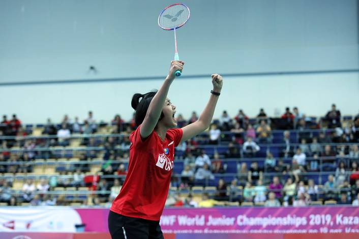 Selebrasi kemenangan Putri Kusuma Wardani (Indonesia). (Foto: PP PBSI) Selebrasi kemenangan Putri Kusuma Wardani (Indonesia). (Foto: PP PBSI)
