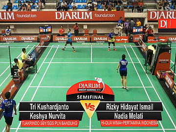 Tri Kushardjanto/Keshya Nurvita Hanadia (PB. TJAKRINDO SBY/PB. SGS PLN BANDUNG) VS Rizky Hidayat Ismail/Nadia Melati (PB. HI-QUA WIMA/PB. PERTAMINA INDONESIA)
